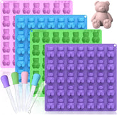 Complete 140 cavity gummy bear mold silicone set with 4 droppers and brush for homemade candy and edibles